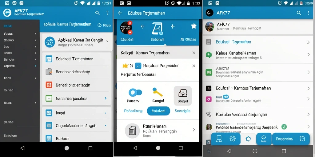 Tampilan antarmuka AFK77 yang modern dan intuitif untuk Kamus Terjemahan.