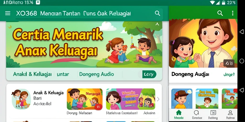 Tampilan antarmuka ramah anak dari aplikasi Dongeng Audio XO368.